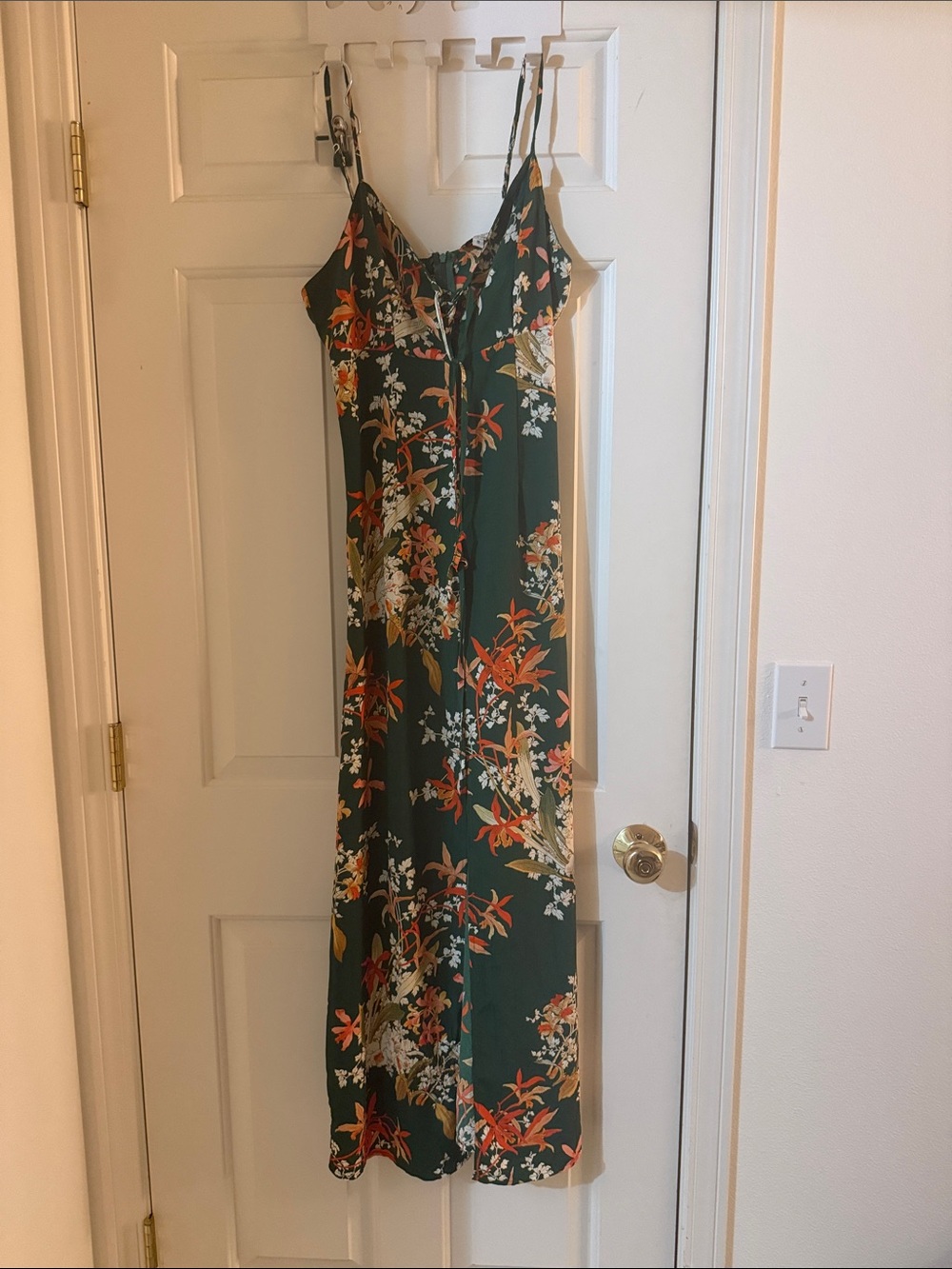 Brave Soul Dark Green Floral Slip Dress with Orange and Cream Accents